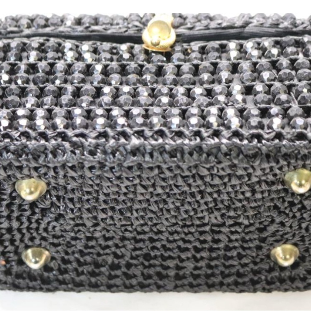 VINTAGE ANTIQUE black beaded box Style purse Elegant Black Beaded Handbag - Picture 8 of 10